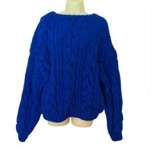 Oversized Chunky Blue Cable Knit Sweater
